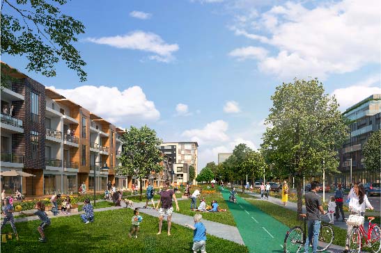 Rendering of private front entries and balconies